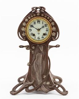 An Ansonia Art Nouveau Mantel Clock Height 16 inches.