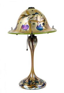 A Carl Radke Iridescent Glass Table Lamp Height 15 1/2 inches.