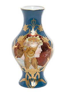 A German Art Nouveau Style Iridescent Porcelain Vase Height 7 inches.