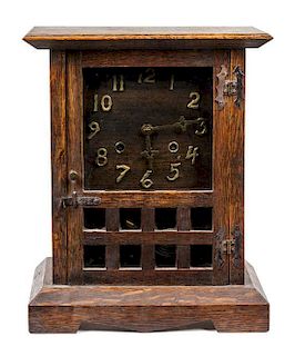 * An American Arts and Crafts Oak Shelf Clock, New Haven Height 14 1/4 inches.