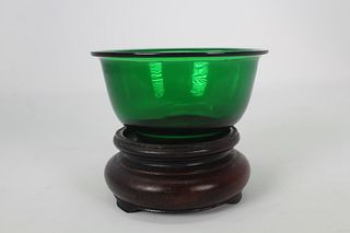 Rare 18th/19th C. Chinese Green Beijing Glass Bowl