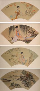 (4) Chinese Watercolor/Ink Paintings on Silk,