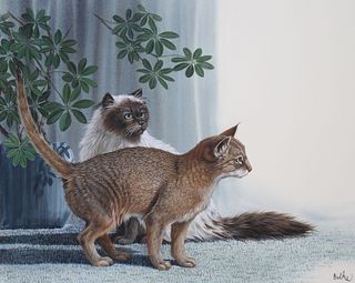 Don Balke (B. 1933) Himalayan and Abyssinian Cats