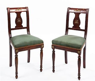 * A Pair of Empire Style Mahogany Side Chairs Height 34 1/2 inches.