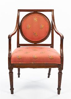* A Neoclassical Mahogany Armchair Height 34 1/2 inches.