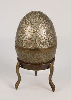 Antique Silvered Enameled Brass Russian Easter Egg