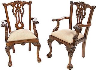 A Pair of Chippendale Style Walnut Child's Armchairs Height 25 inches.