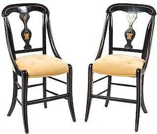 A Pair of Victorian Black Painted Side Chairs Height 33 inches.
