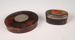 18th C Turtle Shell Box & Horn Pill Boxes