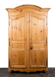 A French Provincial Pine Armoire Height 101 x width 57 12 x depth 23 inches.