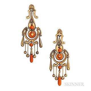 Victorian Gold and Coral Earrings