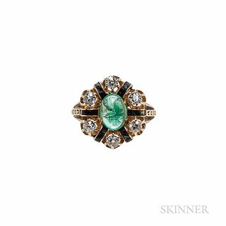 Antique 14kt Gold, Emerald, and Diamond Ring