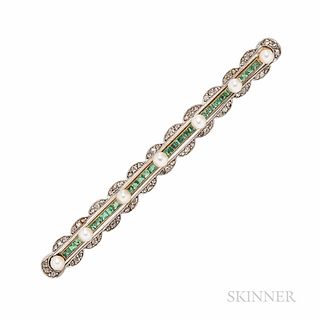 Edwardian Emerald, Pearl, and Diamond Bar Pin