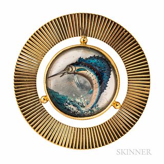14kt Gold and Reverse-painted Crystal Sailfish Brooch