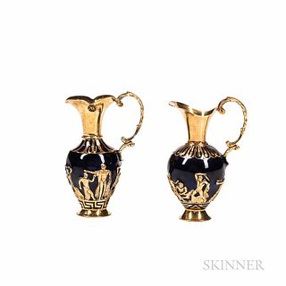 Two 18kt Gold and Enamel Ewers