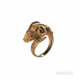 18kt Gold Gem-set Ram's Head Ring