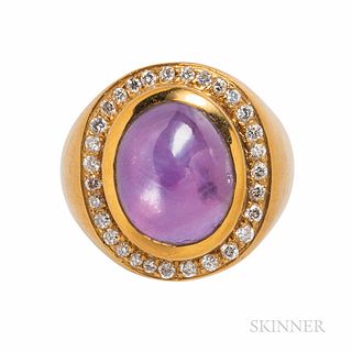 18kt Gold, Purple Star Sapphire, and Diamond Ring