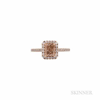 18kt Rose Gold, Colored Diamond, and Diamond Ring