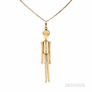 Whimsical 14kt Gold and Diamond "Tin Man" Pendant and Chain