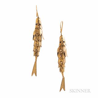 Gold Articulated Fish Earrings