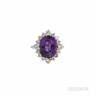 18kt White Gold, Amethyst, and Diamond Ring