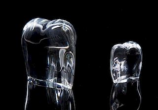 Two Baccarat Glass Elephants Height of larger 5 inches.