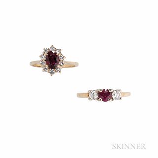 Two 14kt Gold, Ruby, and Diamond Rings