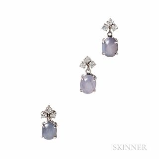 14kt White Gold, Star Sapphire, and Diamond Earrings and Pendant