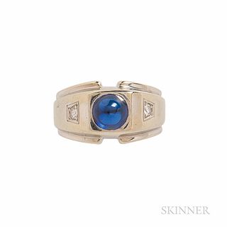 14kt White Gold, Synthetic Sapphire, and Diamond Ring