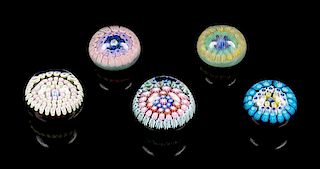 * A Group of Millefiori Glass Paperweights Diameter of largest 1 3/4 inches.