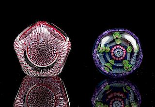 * A Group of Millefiori Glass Paperweights Diameter of largest 3 inches.