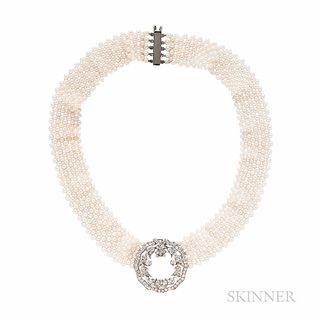 Diamond and Seed Pearl Necklace