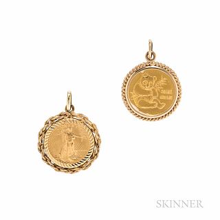 Two 1/10 Ounce Gold Coin Pendants