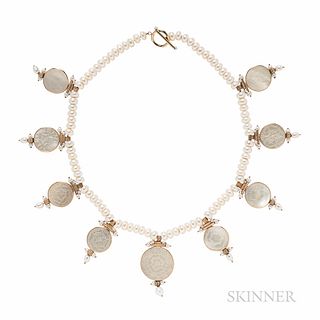 14kt Gold, Freshwater Pearl, and Mother-of-pearl Necklace