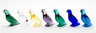 A Group of Seven Baccarat Molded Glass Birds Height of each 4 inches.