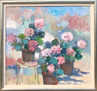 Sybil Goldsmith (1917-2005) Oil on Canvas "Pink Geraniums"