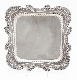 Two Matching American Silver-plate Trays, Reed & Barton, Taunton, MA, 1955, Georgian pattern, shaped square, the smaller engrave