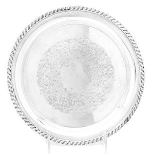 An American Silver-plate Salver, Friedman Silver Co., Brooklyn, NY, Circa 1950, circular with gadrooned rim, center engraved wit