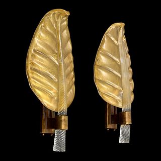 Pair of Large Barovier & Toso Leaf Sconces