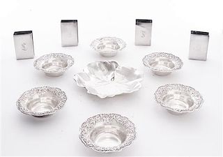 * A Group of American Silver Table Articles, , comprising six nut dishes, S. Kirk & Son, Baltimore, MD, four matchbook safes, an