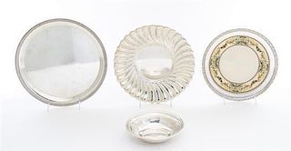 * A Group of American Silver and Silver Mounted Articles, , comprising a dish, a bowl, a porcelain mounted dish, and a silver pl