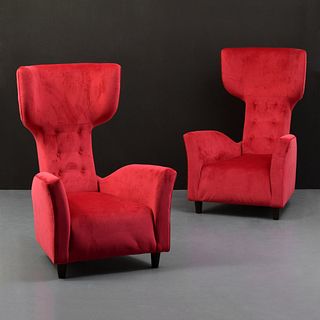 Pair of Wingback Arm/Lounge Chairs, Manner of Franco Campo & Carlo Graffi 