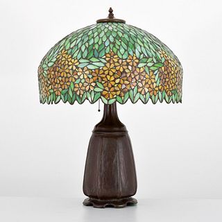 Large Handel Bronze Lamp, Impatiens Design