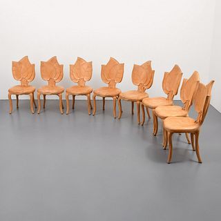 Bartolozzi & Maioli Carved Wood Leaf Chairs, Set of 8