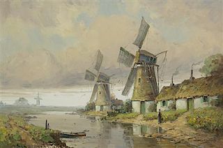 George F. Schultz, (American, 1869-1934), Windmills along the Shore