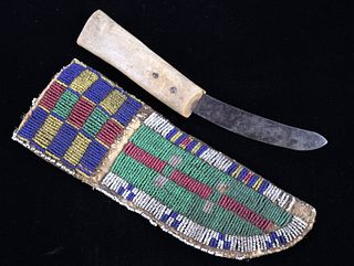 Northern Cheyenne Beaded Sheath & Knife c. 1850-76