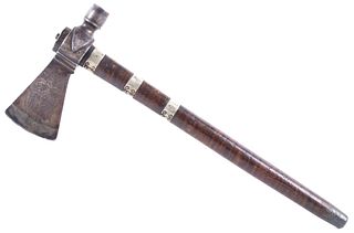 Engraved Silver Inlaid Pipe Tomahawk c. 1770-1810
