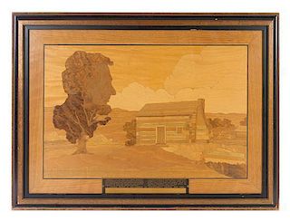 * An American Marquetry Panel Height 22 1/2 x width 30 1/2 inches (framed).