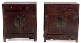 A Pair of Chinese Export Side Cabinets Height 32 1/4 x width 28 3/4 x depth 15 7/8 inches.