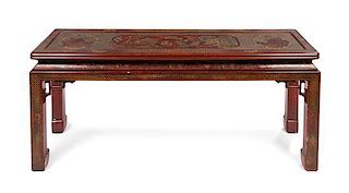 * A Chinese Style Lacquered Altar Table, John Widdicomb Height 26 x width 82 x depth 16 inches.